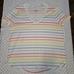 Loft Vintage Soft V Neck Shirt L Rainbow Stripes